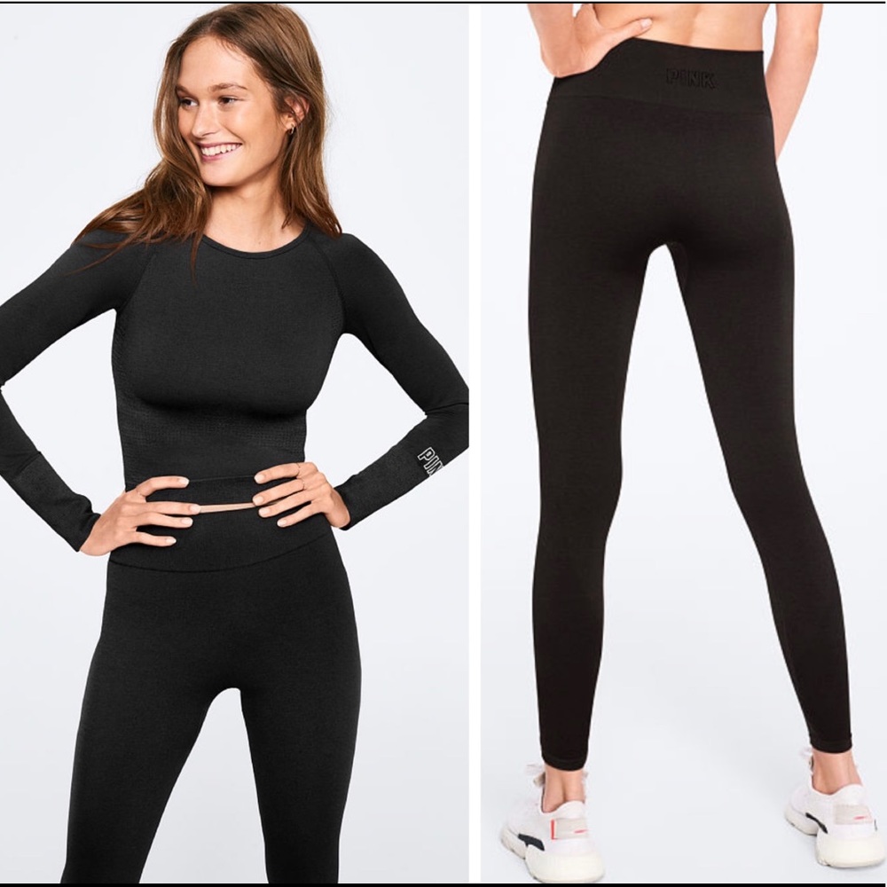 Large PINK Seamless Crop Crew + Medium Leggings